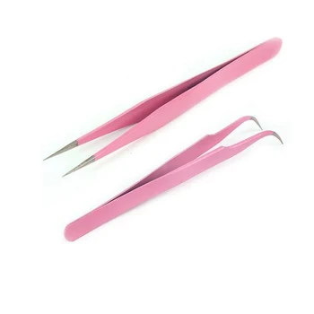 

2Pcs/set Eyelash Extension Tweezers Pointed Clip Makeup Tools Stainless Steel Straight/Curved Nail Tweezers Nippers Tools makeup