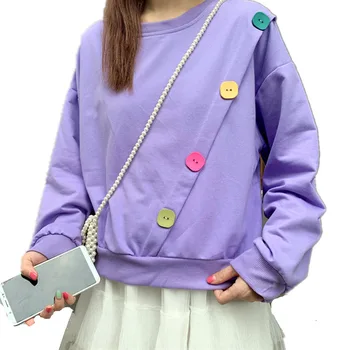 

Autumn New Kawaii Girls Solid Hoodie Women Colorful Oblique Buckle Sweatshirt Long Sleeve Pullover Coat Jumper Plus Size 2XL