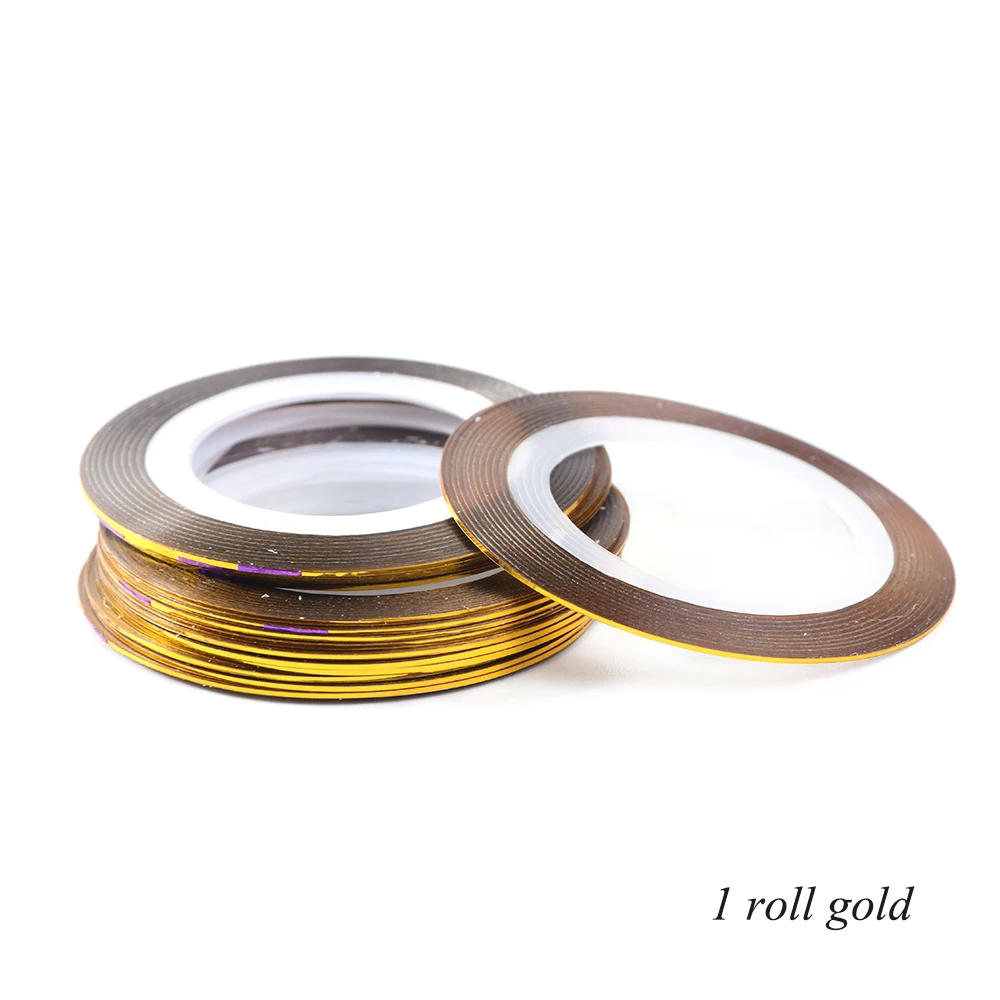 1pcs Gold 0,5 мм лазерные серебристые золотые полоски для ногтей, клейкая лента, 3D наклейки, набор для украшения ногтей, блестящие полоски, полировальные наконечники SA1009 - Цвет: 1pcs Gold