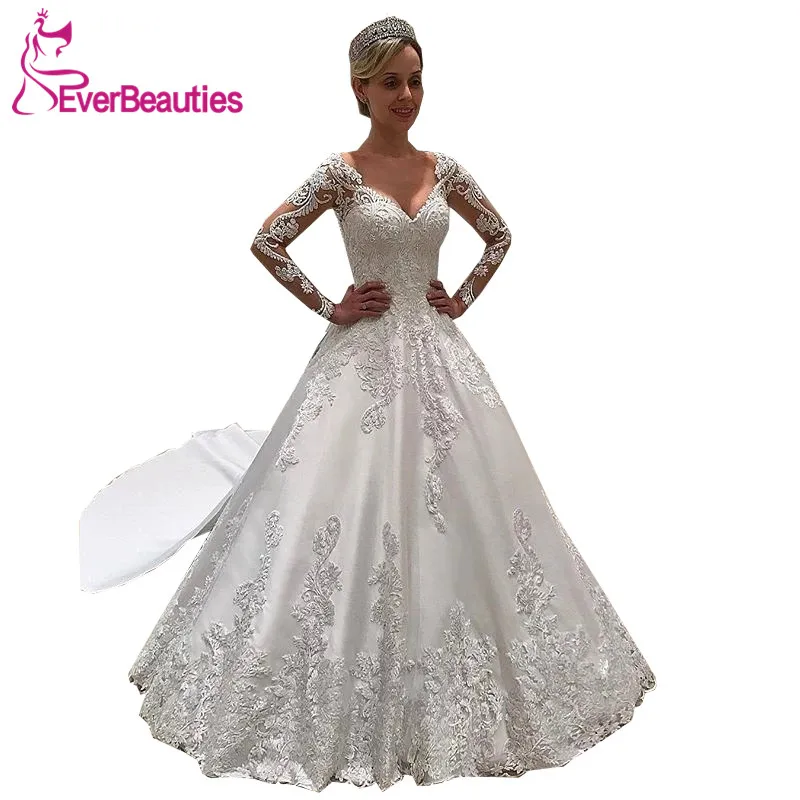Свадебное платье с длинным рукавом Vestido De Noiva 2020 атласные аппликации Роскошные