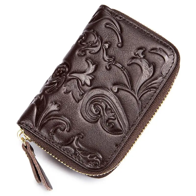 PU Floral Embossed RFID Blocking Small Wallet Credit Card Holder Case Organizer for Women - Цвет: Кофе