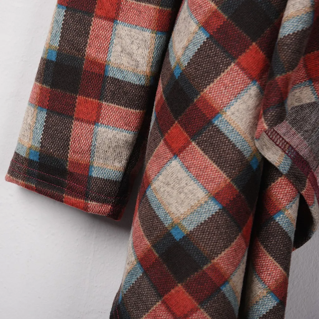 Women O-Neck Plaid Cape cardigan coat Cloak Sweater open button Irregular Patchwork Tops Cloak Winter Loose Sweater Coat 10.10