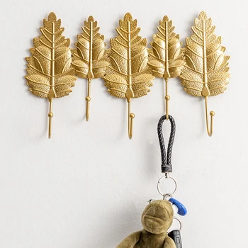

Nordic Hook Purse Hook Creative Golden Leaf Shape Coat Rack Wall Coat Key Hanger Does Not Punch Home Wall Hanging Decoration