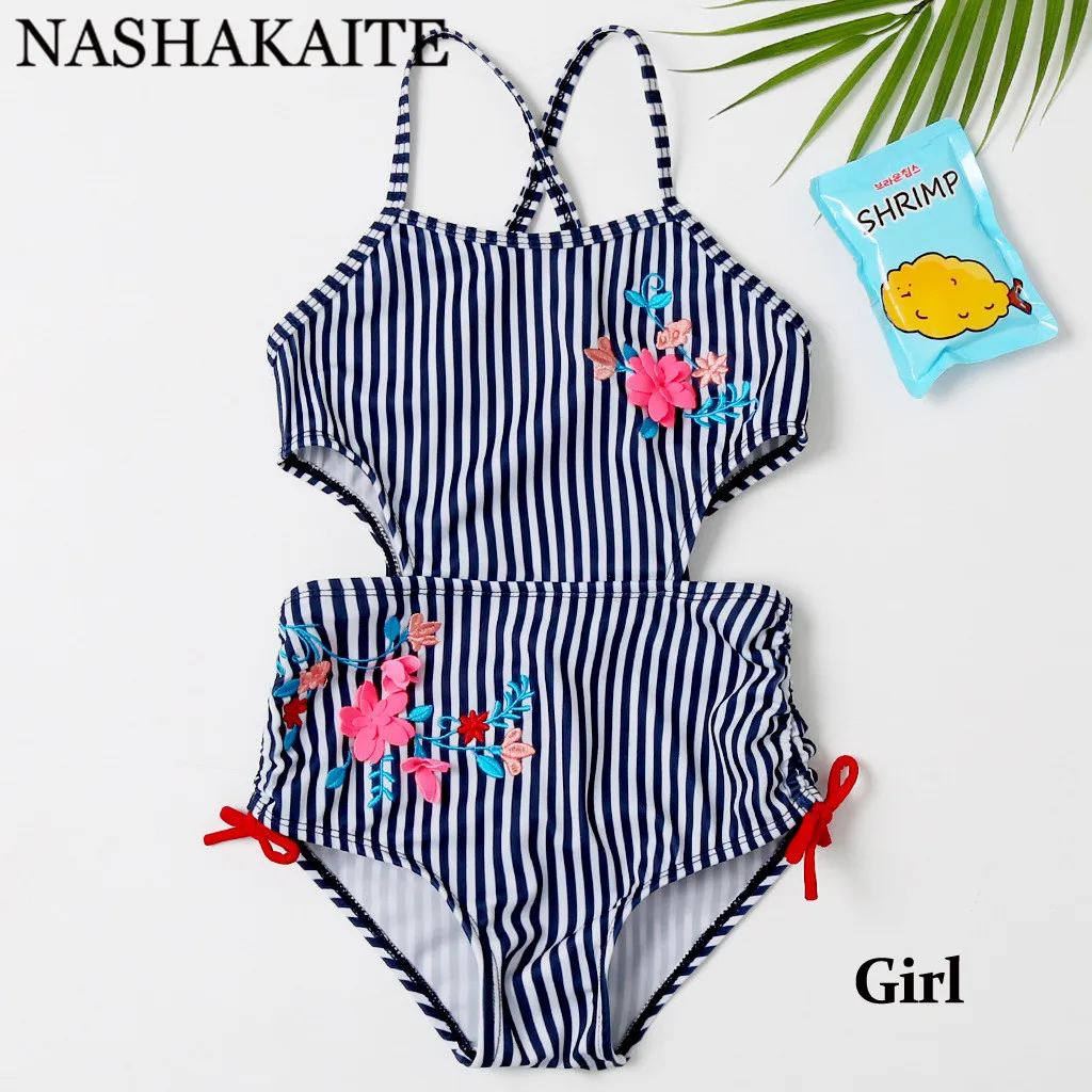Girl Blue NASHAKAITE мама и дочь купальник цветочной вышивкой бандажная пляжная одежда ванный комплект Семья соответствия купальники - Цвет: Girl Blue