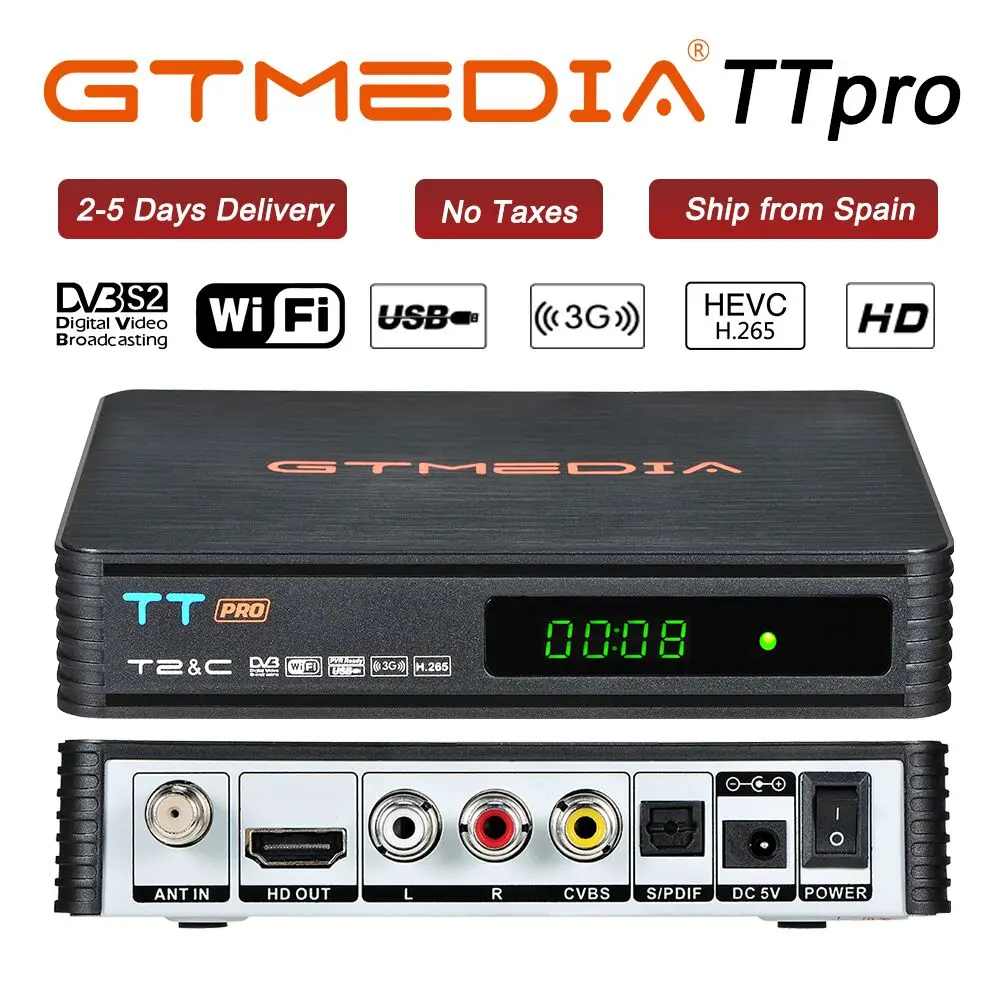 Цифровой приемник GTmedia TT PRO DVB-T2 поддерживает FTA H.265/HEVC DVB-T H264 Dvb T2 для Германии, Нидерландов, Франции, Италии и т. д