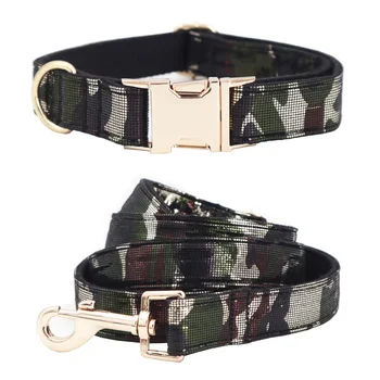

camouflage Dog Collar Personalized Faux Leather Dog Collar Leash with rose metal buckle