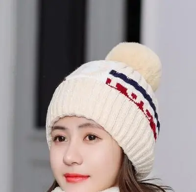 Новая брендовая новая зимняя шапка женская теплая шапка Skullies Beanie шапки Леди буква из флиса вязаная шляпа нагрудник женские наборы для езды на велосипеде 2 шерстяные шапки - Цвет: Hat beige