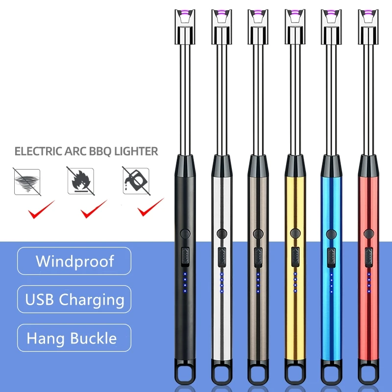 New Kitchen Gas Stove Arc Lighters Single Plasma Lighter USB Electric Windproof Flameless Candle With Hook Outdoors BBQ | Дом и сад
