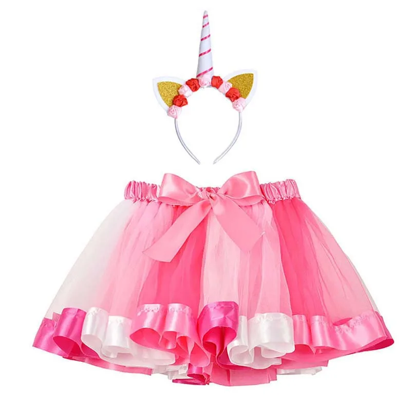 Girls Tulle Skirt Summer Baby Rainbow Tutus With Unicorn Hairband Children Pettiskirt Baby Skirts Tulle Christmas Tutus Ballet