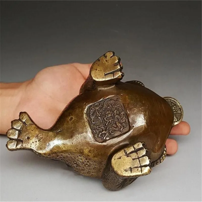 Frog Toad Bronze Figurine Statue Amulet Mini Figuring Golden Brass Animal 