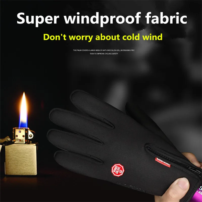 Winter Warm Gloves Men Women Anti-slip Plus Velvet Touch Screen Bicycle Cycling Gloves Full Finger Skiing Glove Black S M L XL