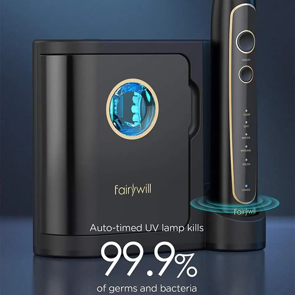 Fairywill Electric Toothbrush Ultra-Sonic Power Whitening Toothbrush with 5 Modes Wireless Charging Smart Timer 8 Brush Heads Fairywill Electric Toothbrush Ultra-Sonic Power Whitening Toothbrush with 5 Modes Wireless Charging Smart Timer 8 Brush Heads