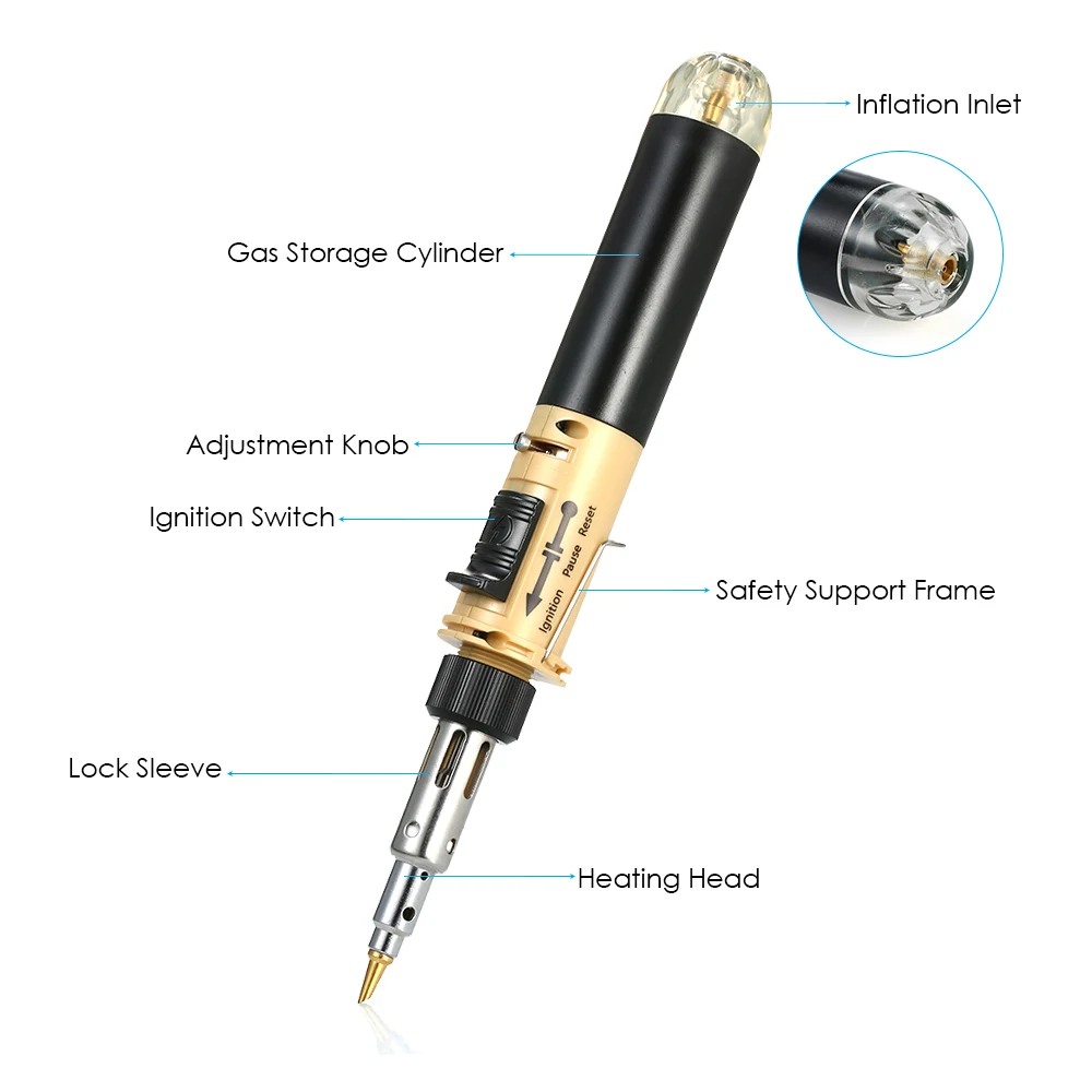12 in 1 Soldering Iron Kit Full Electronics Set Welding Tool Car Repairing Gas Soldering Self-igniting Torch Outdoors / Grey