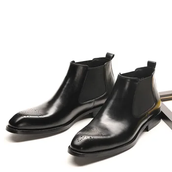 

male high help British male Chelsea pointed carve patterns or designs on woodwork short boots boots shoes men's shoes