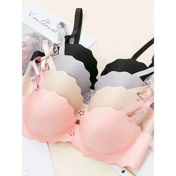 

Bra female no steel ring ultra-thin summer season small chest gathered bra one-piece no trace