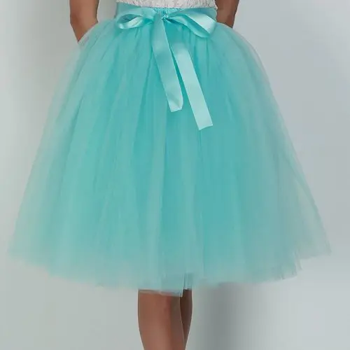 6Layers 65cm Fashion Tulle Skirt Pleated Tutu Skirts Women Lolita Petticoat Bridesmaids Sweet Party Midi Skirt Mini Skirt Dress sky blue