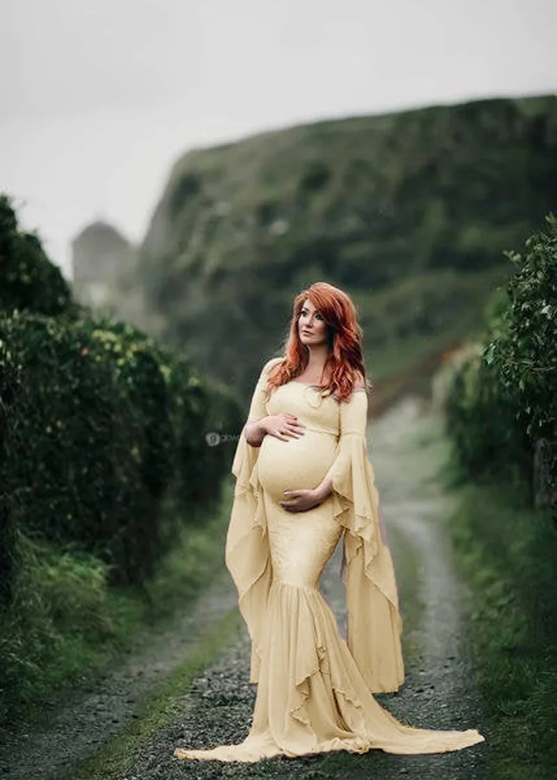 Mermaid Maternity Photography Props Dresses Lace Long Pregnancy Dress Ruffles Pregnant Women Maxi Maternity Gown For Photo Shoot (6)