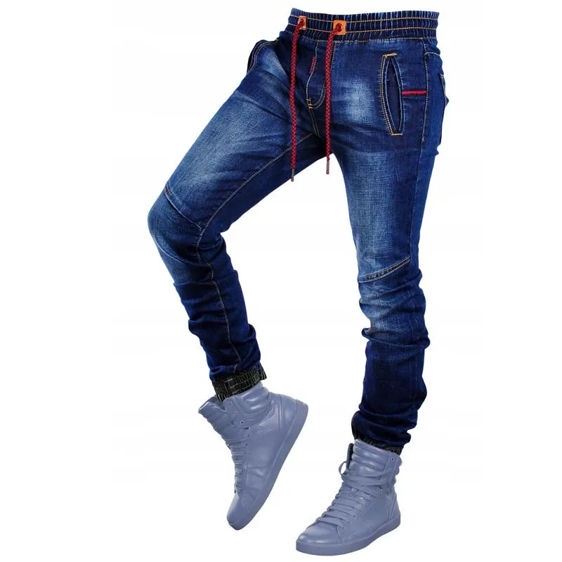 Pantalones vaqueros lisos con cordón para hombre, pantalón con cinturón elástico, harén, clásicos, a la moda, lápiz, para correr, primavera y otoño, 2021