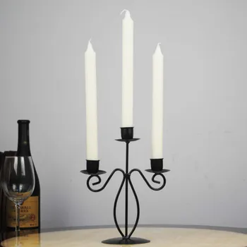 

3 Heads Iron Candle Holder Hand Made Retro Candle Stand Decoration Black White Home Decor Candlelight Dinner Candlestick