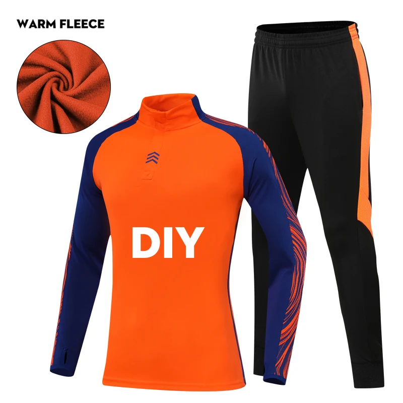 ora warm fleece DIY Детский спортивный костюм, зимняя футбольная тренировочная куртка, комплект футбольной формы с длинными рукавами, теплая спортивная одежда для мальчиков, пальто для фитнеса, верхняя одежда - Цвет: ora warm fleece DIY