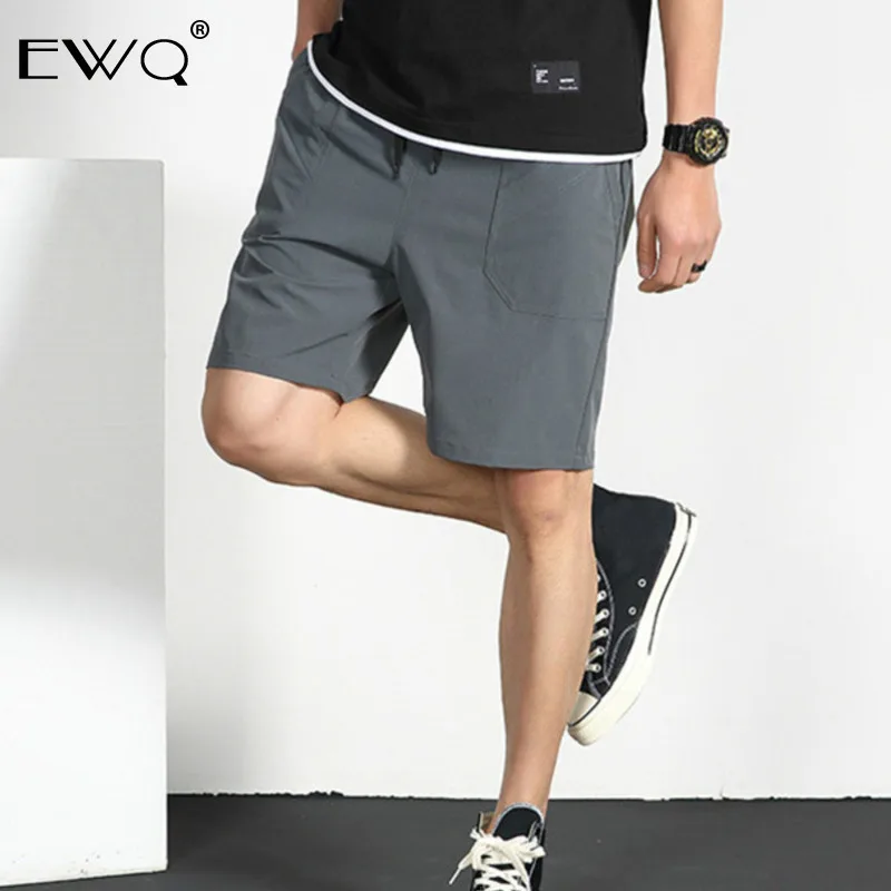 EWQ летние мужские брюки до колена повседневные тонкие шорты с карманами и завязками мужские брюки сплошной цвет свободный низ TB496