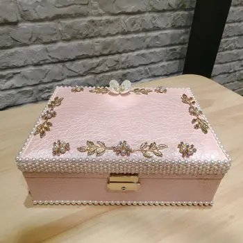 

European Palace Princess Style Jewlery Box Double-Layer Lock Large Capacity Three-dimensional Pearl Flower Jewelry Jewelry Box