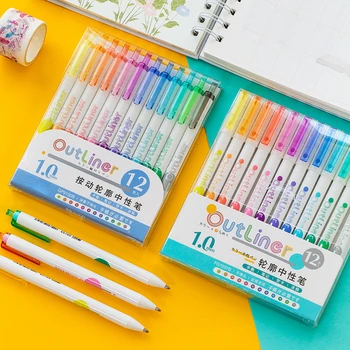 

12PCS Colored Art Pens with Pen Clip Contour Markers Gift Card Writing Drawing Pens Coloring Painting Paper Posters GDeals