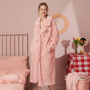 

Winter Sleepwear Women's Robe Sleeping Clothes Women Sleep Gown Warm Flannel Pajamas Nightgown Night Pajama Top Plush Bathrobe