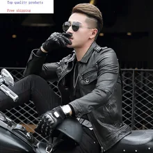 Куртка из натуральной кожи, мужская куртка из овчины, мотоциклетная куртка, Мужская короткая винтажная куртка из натуральной кожи, ASDP-23-1406, YY277