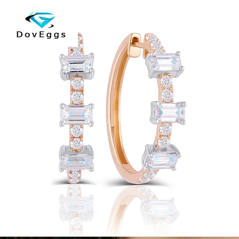 

DovEggs 14K 585 White Yellow Gold 3x5mm GH Color Emerald Moissanite Hoop Earrings for Women Anniversary Birthday Wedding Gift