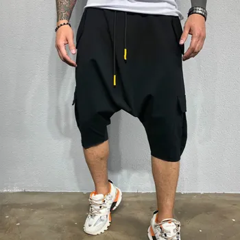 

2020 Men's Hip-hop Trend Pants European and American Loose Solid Color Street Shorts Men's Sports Casual Harlan Cropped Pants
