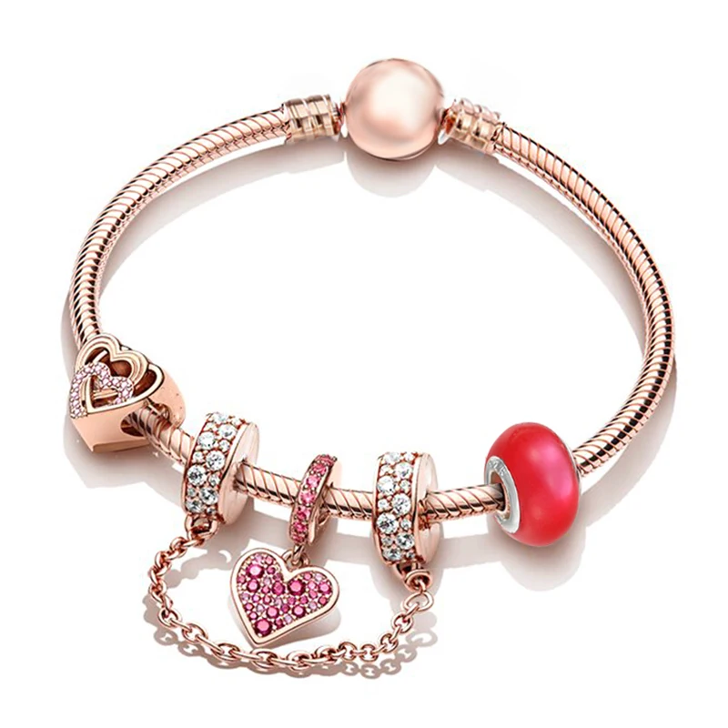 BAOPON Antique Crystal Heart Charm Bracelet With Murano Glass Beads Bracelet for Women Valentine's Day Gift Jewelry