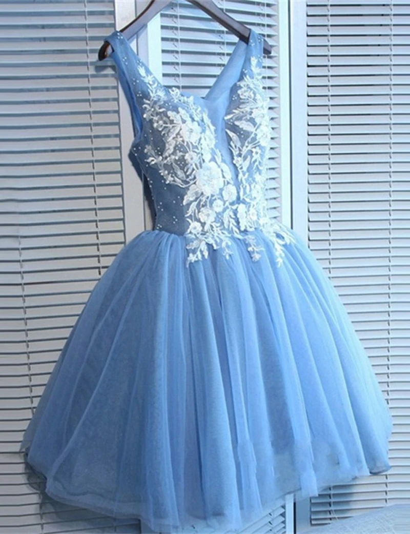 Robe de soriee/ярко-синие коктейльные платья Аппликация из тюля, сексуальные мини-вечерние короткие платья с v-образным вырезом, выше колена, на шнуровке, новинка