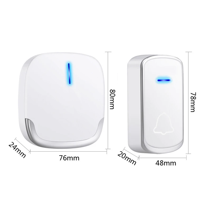 Wireless Doorbell Waterproof 280M Range Smart 58 Melody Ring Door Bell 1 Push Doorbells Button+ 2Receivers Vc100-240V(Us Plug