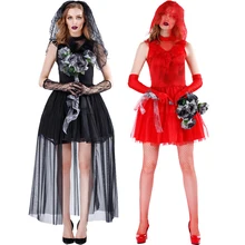 Halloween Women Red Ghost Bride Dress Gauze Zombie Stage Costume Resurrection Festival Costume Vampire Rave Clothes VDB1064