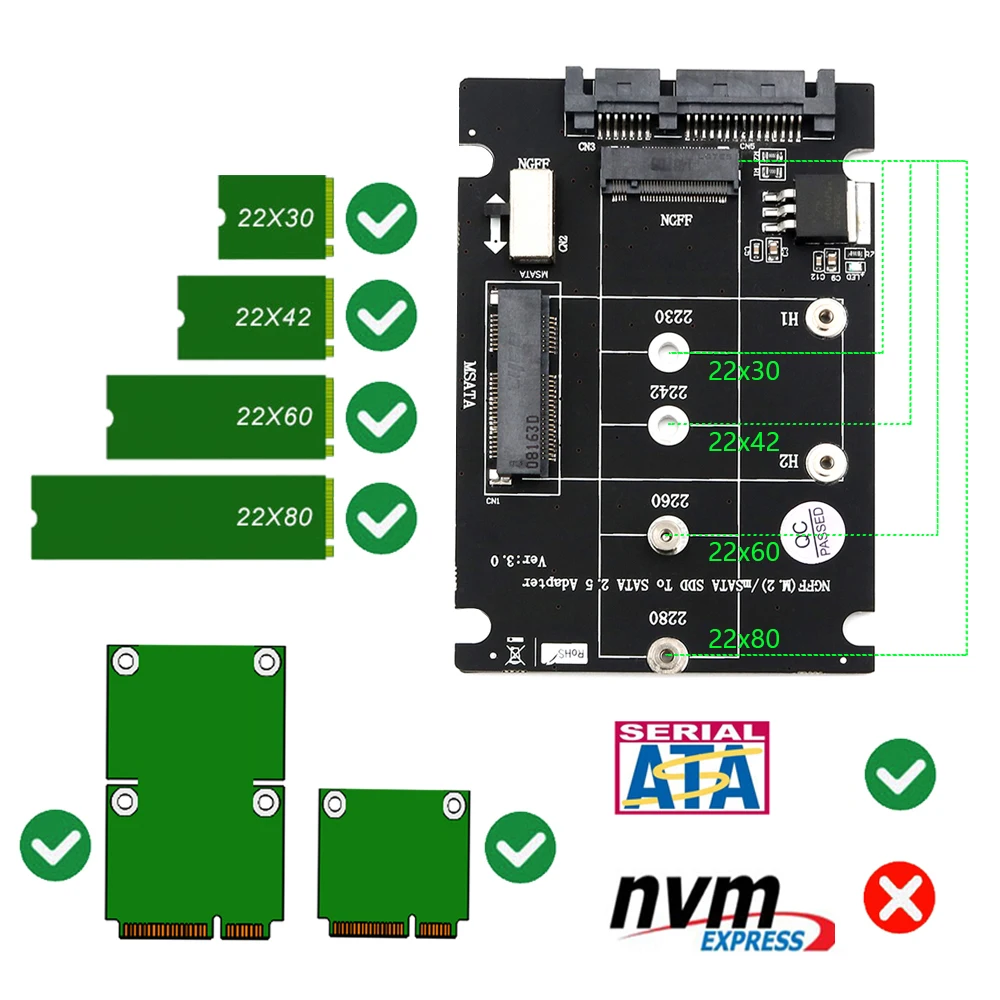 HL M.2 NGFF или mSATA SSD SATA 3,0 адаптер конвертер Поддержка карт 2230/2242/2260/2280+ Мощность светодиодный