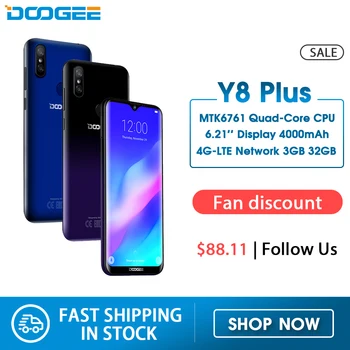 Перейти на Алиэкспресс и купить Смартфон DOOGEE Y8 Plus, Android 9,0, FDD LTE, 6,21 дюймов, 19:9, экран капли воды, MTK6761, 3 Гб RAM, 32 ГБ ROM, 4000 мАч, две sim-карты, 13,0 МП