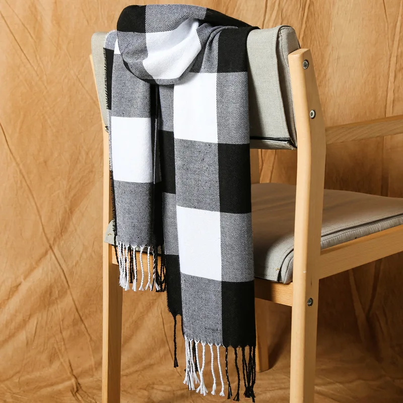 Men's Scarves Black and White Check Imitation Cashmere Men's Scarves Bibs Activities Gifts Long Beards Pure Color Scarves hair scarf for men Scarves