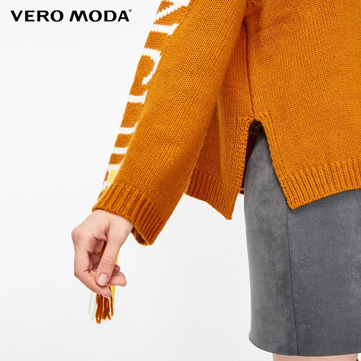 Vero Moda женский свитер с буквенным принтом и бахромой, свободный крой, шерстяной вязаный свитер | 318413561