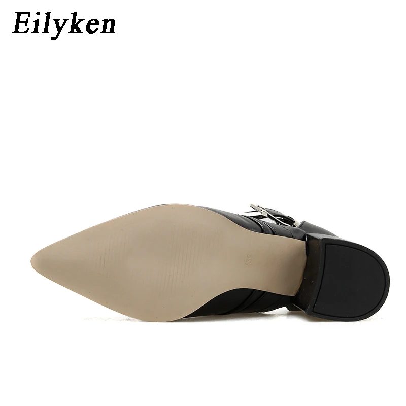 Eilyken/Новые Модные женские ботинки женские ботильоны на низком квадратном каблуке 7,5 см с боковой молнией и ремешком с пряжкой Осенняя обувь размеры 41, 42