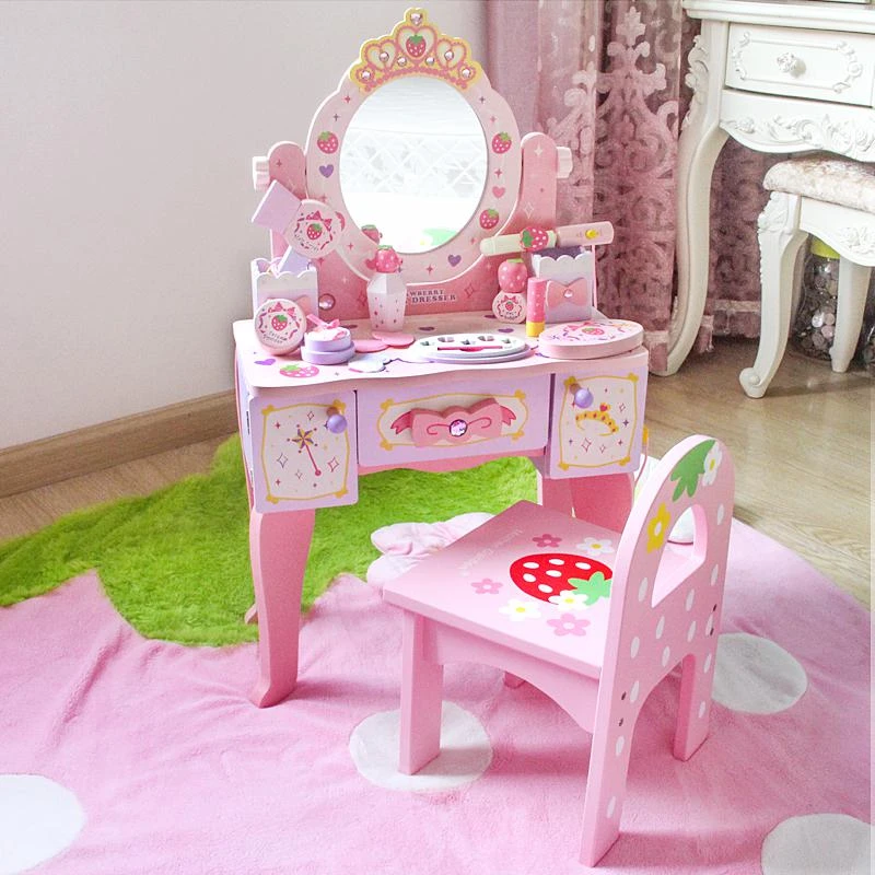 armoede klok spreiding Nieuwe Kinderen Simulatie Houten Kaptafel Prinses Make Up Tafel Speelhuis  Meisje Opslag Sieraden Doos Speelgoed| | - AliExpress