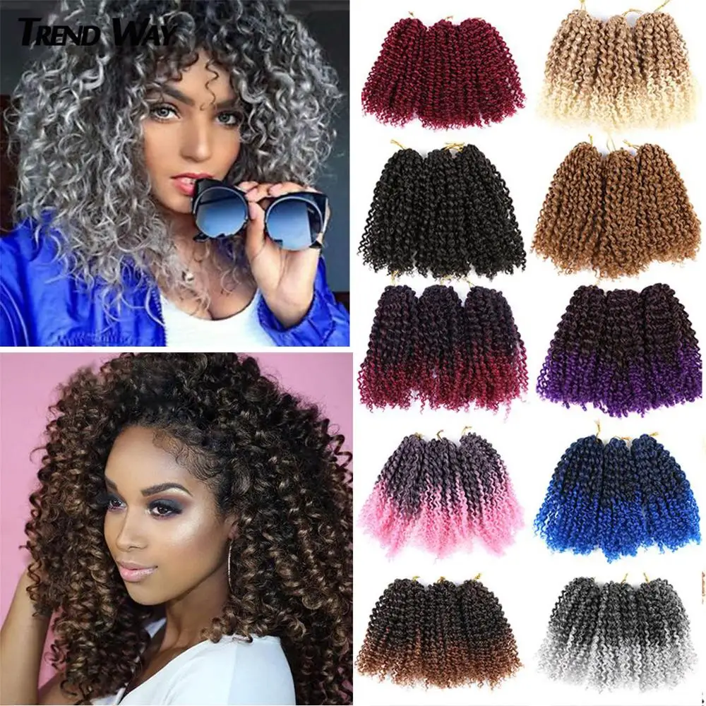 

8Inch Synthetic Marley Bob Hair Crochet Braiding Hair Ombre Kinky Curly Twist Hair Heat Extensions Hair Gray Blue Dropshipping