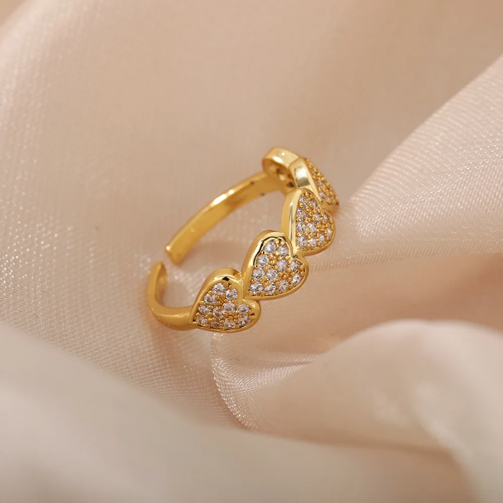 Zircon Heart Rings Stainless Steel Multi Adjustable For Women