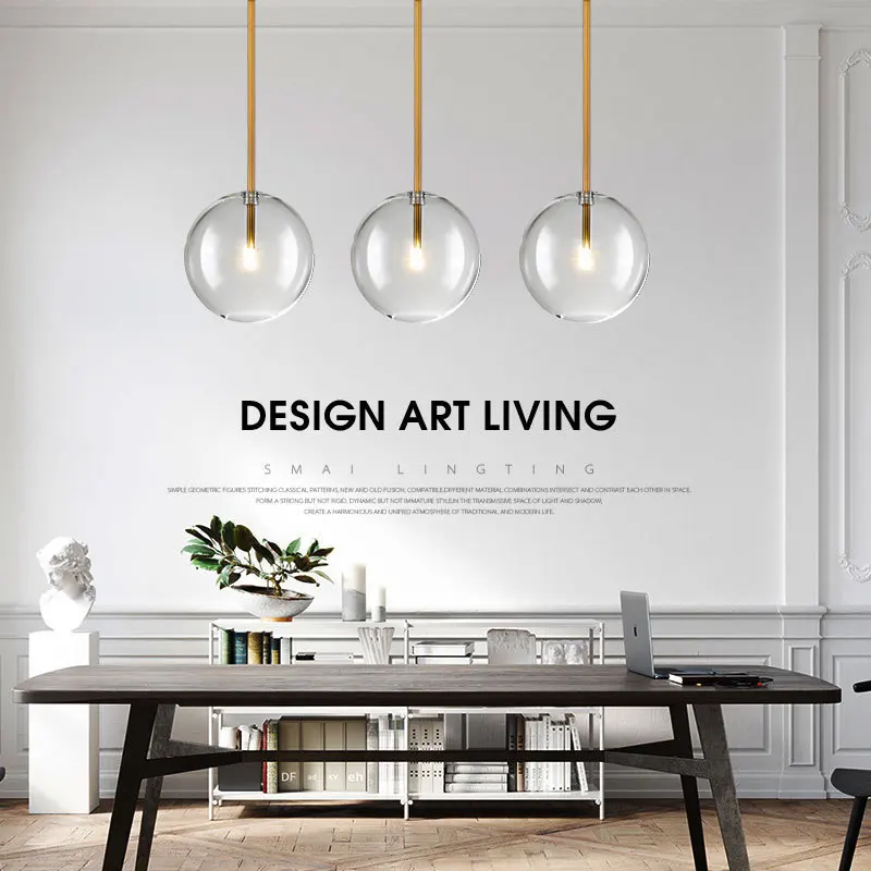 

Nordic minimalist geometric restaurant glass personality bedroom ball coffee bar chandelier single head glass lamp