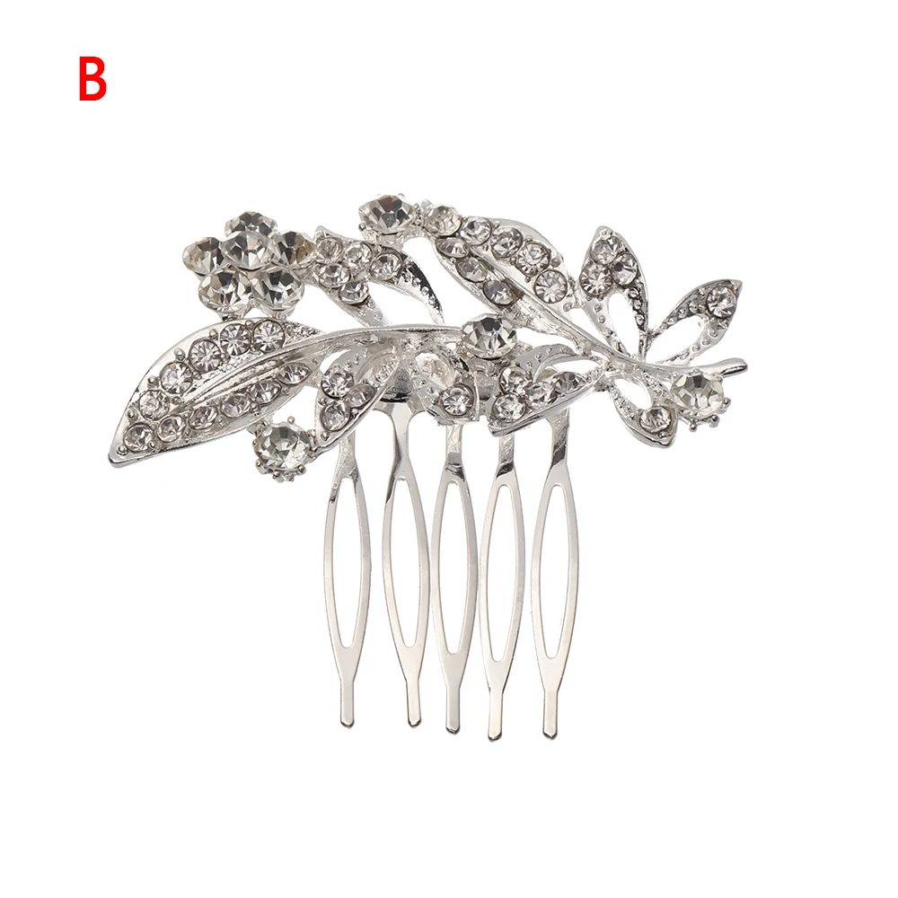 1 Pcs Chic Rhinestone Flower Leaf Bridal Hair Comb for Women Girls Crystal Hair Ornaments Jewelry Wedding Hair Accessories - Окраска металла: 2
