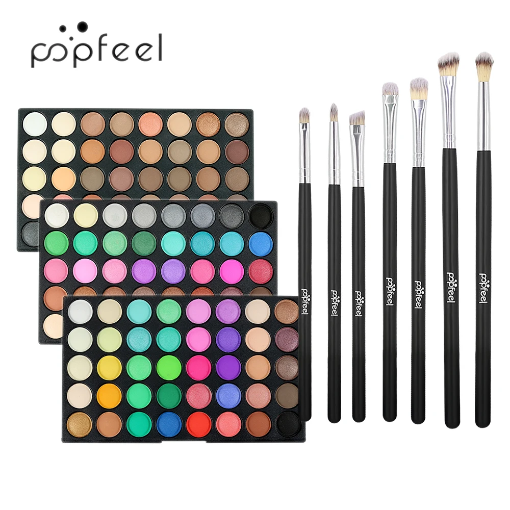 POPFEEL 120 цветов Тени для век Палитра + 7 шт Кисть водостойкие стойкие тени дымчатый