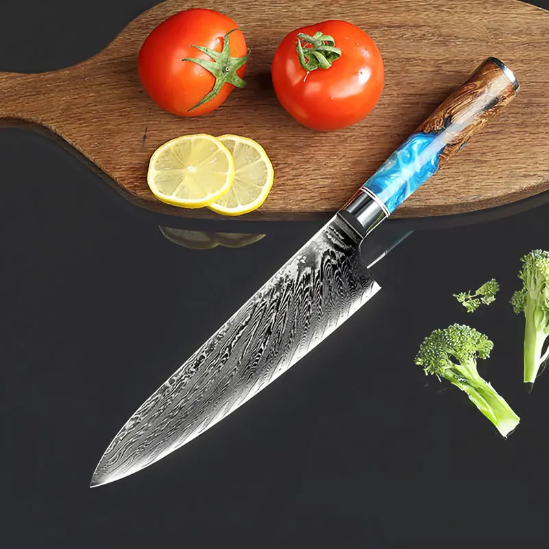 

MUZ Chef Knife Damascus VG10 Steel Professional 67 Layers Japanese Kitchen Knives Sharp Cut Cleaver Slicing Colorful Wood Handle