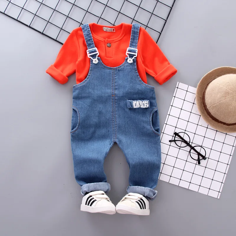

2019 New Style Children Autumn Unisex Style Pure Cotton Cowboy Cute Suspender Strap Pants Set BOY'S Girls Fashion