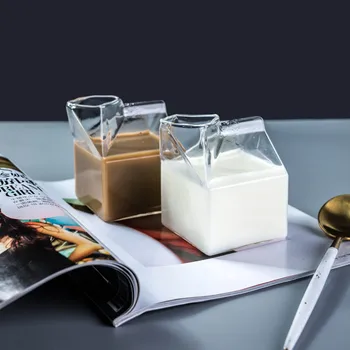 

250ml Creative Water Bottles Simple Transparent Milk Box Shape glass Cups Students Drink Bottle for Juice Coffee Tea Drinkware
