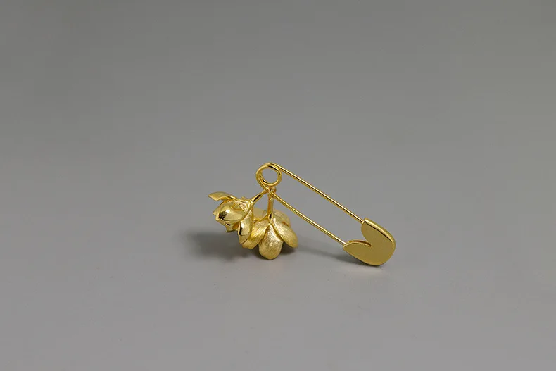gold Vintage 925 Sterling Silver Jasmine Flower Brooch Pin For Women Dress Coat Accessories Jewelry